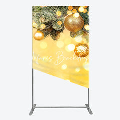 Lofaris Golden Christmas Ornaments and Pine Branches Rectangle Arch Backdrop Festive Holiday Bokeh Lights Party Decor