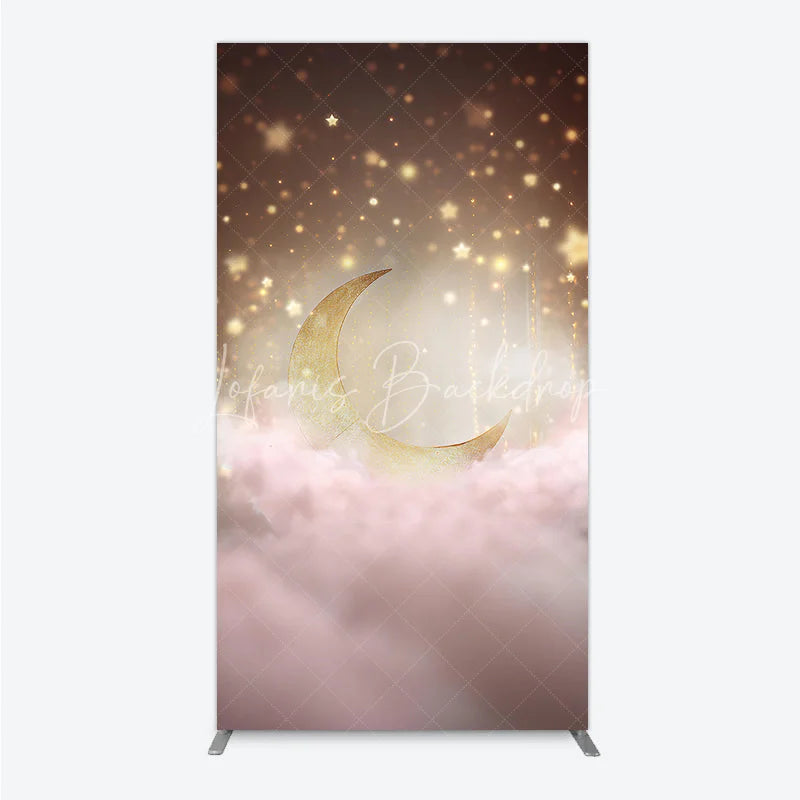 Lofaris Golden Crescent Moon and Sparkling Stars Rectangle Arch Backdrop Dreamy Pink Clouds Baby Shower Decor