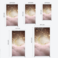 Lofaris Golden Crescent Moon and Sparkling Stars Rectangle Arch Backdrop Dreamy Pink Clouds Baby Shower Decor