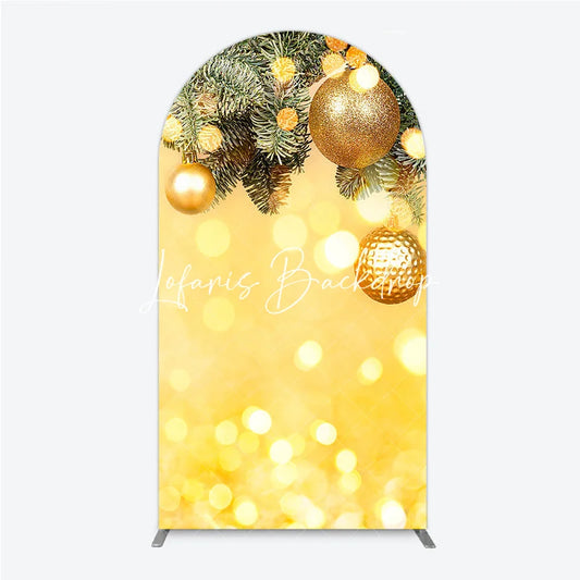 Lofaris Golden Glitter Christmas Ornaments and Fir Branches Round Top Arch Backdrop Festive Holiday Party Decor
