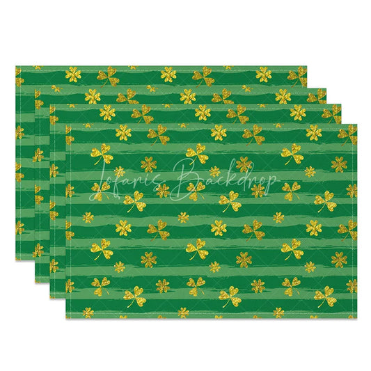 Lofaris Golden Glitter Shamrock Set of 4 Placemats Green Striped St. Patricks Day Lucky Clover Table Mats
