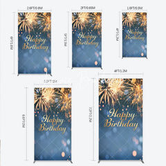 Lofaris Golden Happy Birthday Sparkling Lights Rectangle Arch Backdrop Elegant Blue Bokeh Celebration Party Decor