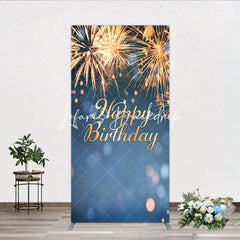 Lofaris Golden Happy Birthday Sparkling Lights Rectangle Arch Backdrop Elegant Blue Bokeh Celebration Party Decor