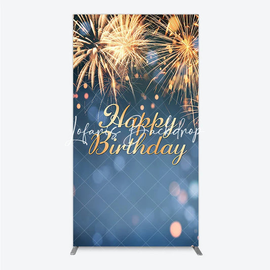 Lofaris Golden Happy Birthday Sparkling Lights Rectangle Arch Backdrop Elegant Blue Bokeh Celebration Party Decor