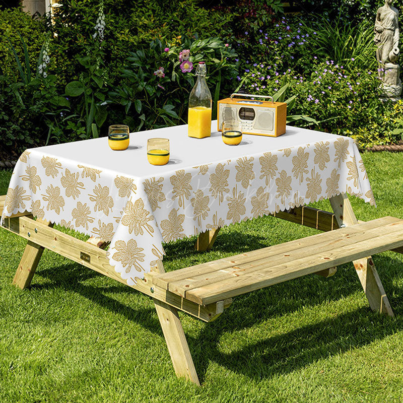 Lofaris Golden Leaf Print All Around Rectangular Tablecloth