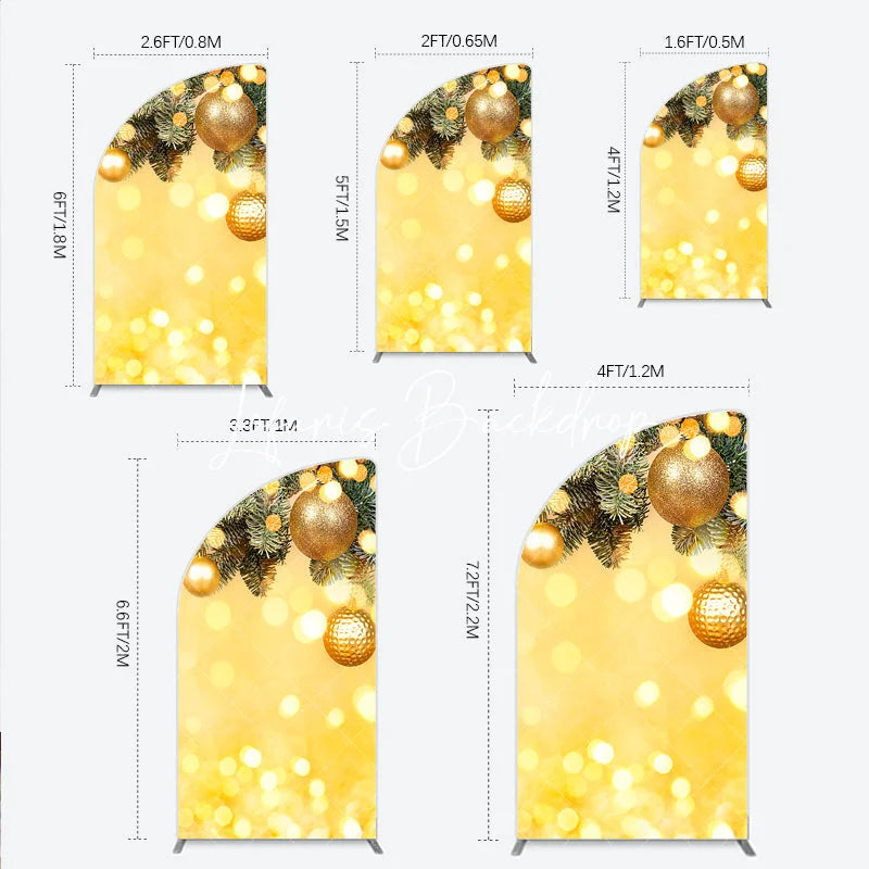 Lofaris Golden Pine Branches with Glitter Ornaments Half Moon Arch Backdrop Warm Bokeh Lights Holiday Party Decor