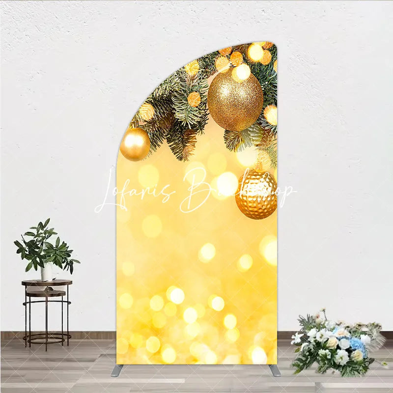 Lofaris Golden Pine Branches with Glitter Ornaments Half Moon Arch Backdrop Warm Bokeh Lights Holiday Party Decor