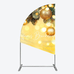 Lofaris Golden Pine Branches with Glitter Ornaments Half Moon Arch Backdrop Warm Bokeh Lights Holiday Party Decor