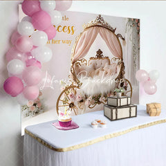 Lofaris Golden Princess Carriage Pink Floral Baby Shower Backdrop A Little Is On Her Way Quote Photography