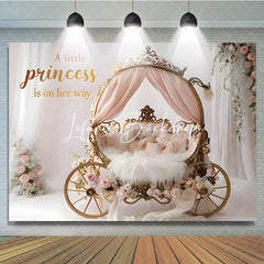 Lofaris Golden Princess Carriage Pink Floral Baby Shower Backdrop A Little Is On Her Way Quote Photography
