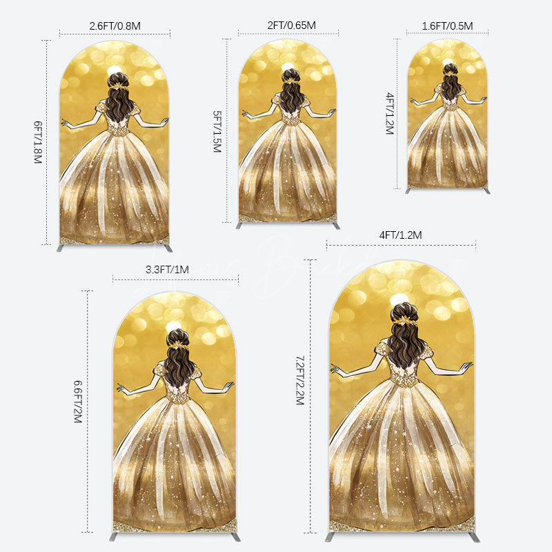 Lofaris Golden Princess Dress Bokeh Birthday Arch Backdrop