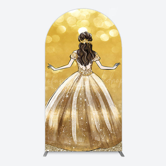 Lofaris Golden Princess Dress Bokeh Birthday Arch Backdrop