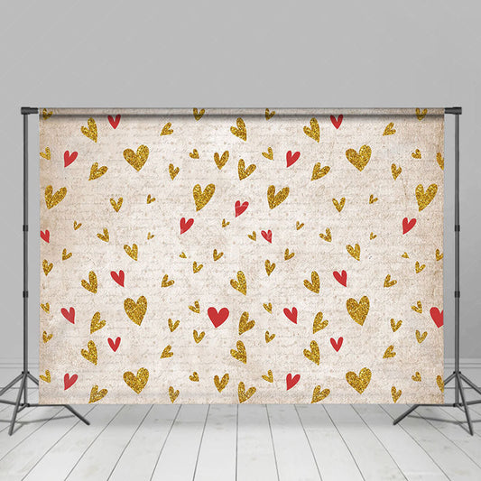 Lofaris Golden Red Heart Pattern Valentines Day Backdrop