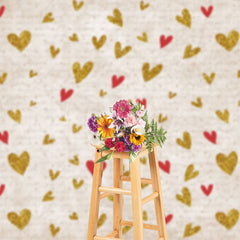 Lofaris Golden Red Heart Pattern Valentines Day Backdrop
