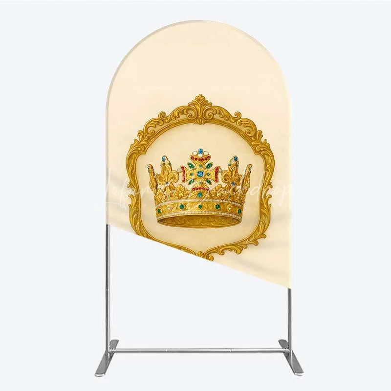 Lofaris Golden Royal Crown Arch Backdrop Ornate Jeweled King and Queen Birthday Party Decoration