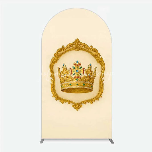 Lofaris Golden Royal Crown Arch Backdrop Ornate Jeweled King and Queen Birthday Party Decoration