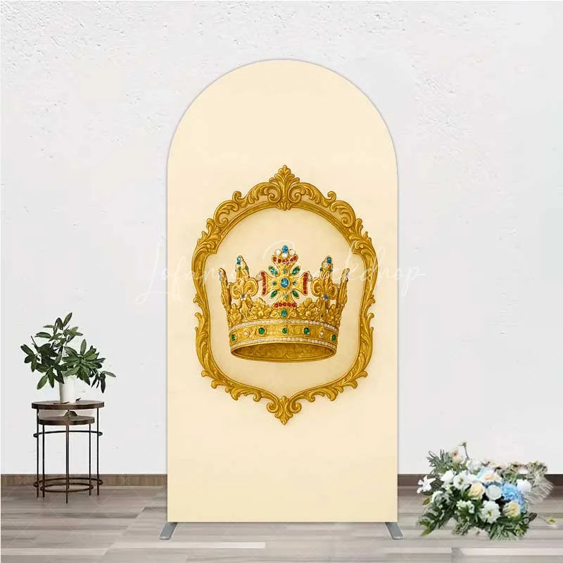 Lofaris Golden Royal Crown Arch Backdrop Ornate Jeweled King and Queen Birthday Party Decoration