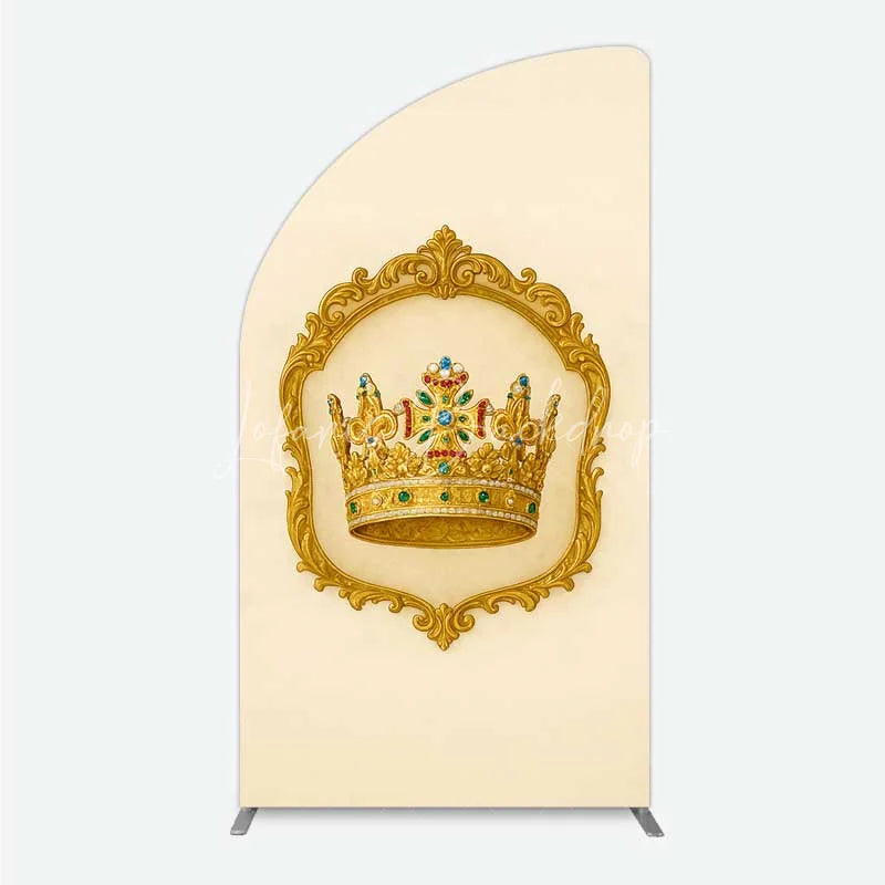 Lofaris Golden Royal Crown Half Moon Arch Backdrop Ornate Jeweled King and Queen Birthday Party Decoration