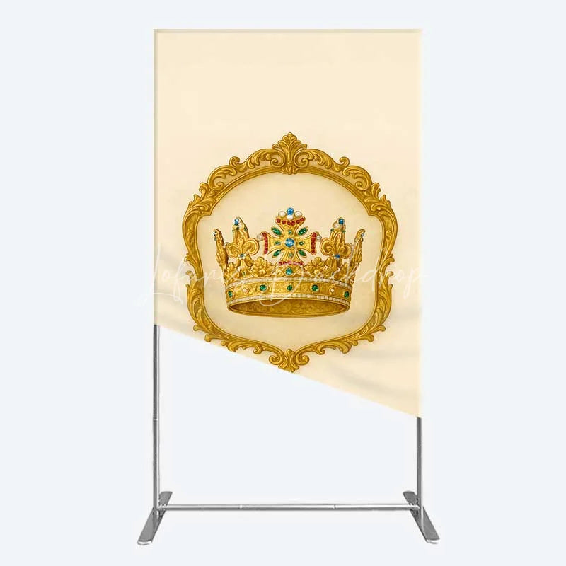 Lofaris Golden Royal Crown Rectangle Backdrop Ornate Jeweled King and Queen Birthday Party Decoration