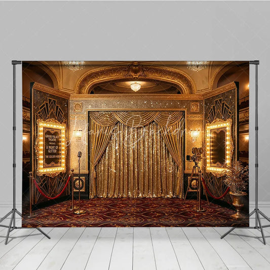 Lofaris Golden Sequin Curtain Grand Palace Theatre Photography Backdrop Art Deco Glamour Awards Night Party Decor