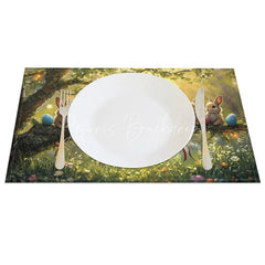 Lofaris Golden Spring Bunny Set of 4 Placemats Rabbits on Branch Sunny Easter Holiday Table Mats Decor