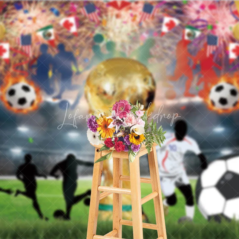 Lofaris Golden Trophy and Football Celebration Holiday Backdrop Festive Sports Party Event Decor