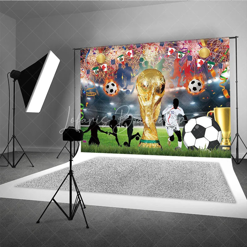 Lofaris Golden Trophy and Football Celebration Holiday Backdrop Festive Sports Party Event Decor