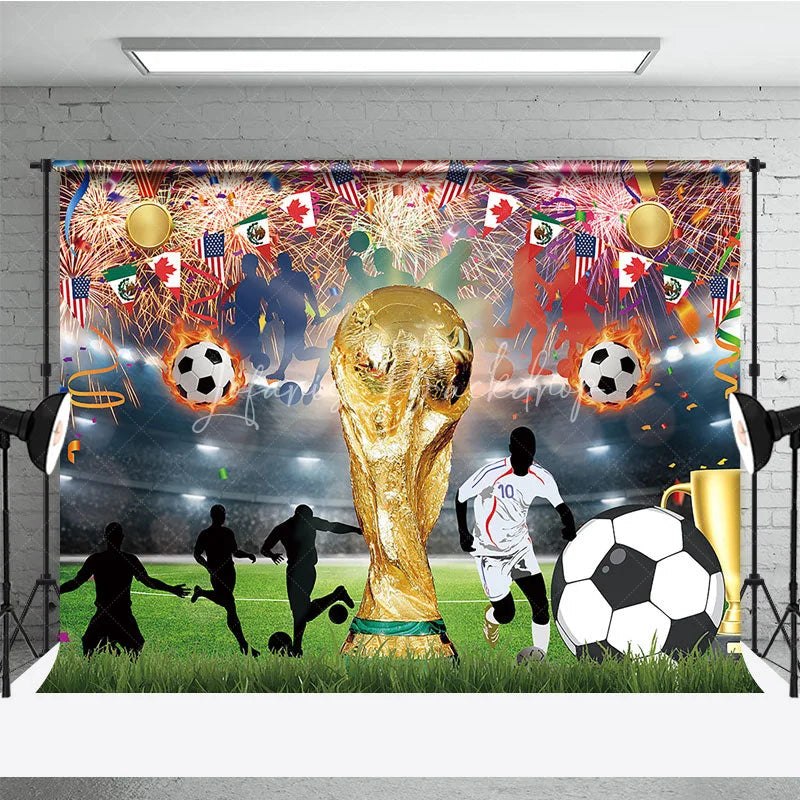Lofaris Golden Trophy and Football Celebration Holiday Backdrop Festive Sports Party Event Decor