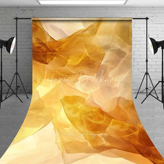 Lofaris Golden Yellow Sheer Fabric Texture Backdrop Warm Ethereal Layered Abstract Professional Photography Background