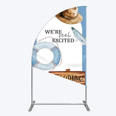 Lofaris Gone Fishing Half Moon Arch Backdrop Reel Excited Life Ring Rustic Sign Background Boy Baby Shower Cover Decoration