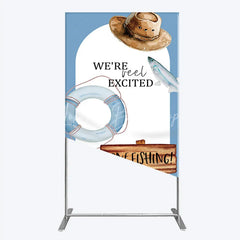 Lofaris Gone Fishing Rectangle Backdrop Reel Excited Life Ring Rustic Sign Background Boy Baby Shower Cover Decoration