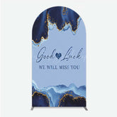 Lofaris Good Luck We Will Miss You Retirement Arch Backdrop Blue and Gold Agate Elegant Farewell Party Decorations