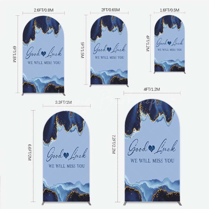 Lofaris Good Luck We Will Miss You Retirement Arch Backdrop Blue and Gold Agate Elegant Farewell Party Decorations