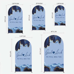 Lofaris Good Luck We Will Miss You Retirement Arch Backdrop Blue and Gold Agate Elegant Farewell Party Decorations