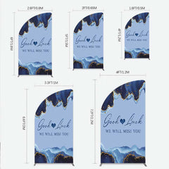 Lofaris Good Luck We Will Miss You Retirement Half Moon Arch Backdrop Blue and Gold Agate Elegant Farewell Party Decorations