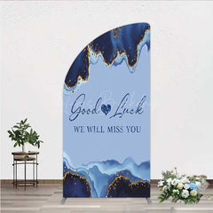 Lofaris Good Luck We Will Miss You Retirement Half Moon Arch Backdrop Blue and Gold Agate Elegant Farewell Party Decorations