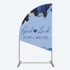 Lofaris Good Luck We Will Miss You Retirement Half Moon Arch Backdrop Blue and Gold Agate Elegant Farewell Party Decorations