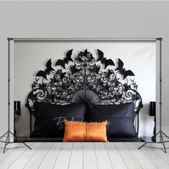 Lofaris Gothic Bat Forged Iron Headboard Photography Backdrop Spooky Black Bedroom Decor Halloween Moody Photo Prop