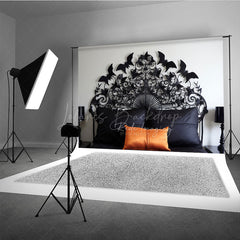 Lofaris Gothic Bat Forged Iron Headboard Photography Backdrop Spooky Black Bedroom Decor Halloween Moody Photo Prop