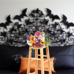 Lofaris Gothic Bat Forged Iron Headboard Photography Backdrop Spooky Black Bedroom Decor Halloween Moody Photo Prop