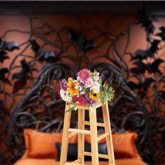 Lofaris Gothic Bat Headboard Photography Backdrop Spooky Halloween Bedroom with Flying Bats Dark and Moody Photo Prop