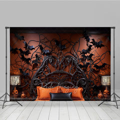 Lofaris Gothic Bat Headboard Photography Backdrop Spooky Halloween Bedroom with Flying Bats Dark and Moody Photo Prop