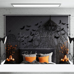 Lofaris Gothic Bat Wall Photography Backdrop for Halloween Spooky Bedroom with Headboard Moody Dark Studio Photo Prop