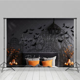 Lofaris Gothic Bat Wall Photography Backdrop for Halloween Spooky Bedroom with Headboard Moody Dark Studio Photo Prop
