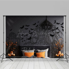 Lofaris Gothic Bat Wall Photography Backdrop for Halloween Spooky Bedroom with Headboard Moody Dark Studio Photo Prop