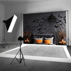 Lofaris Gothic Bat Wall Photography Backdrop for Halloween Spooky Bedroom with Headboard Moody Dark Studio Photo Prop