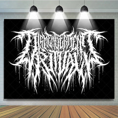 Lofaris Gothic Death Metal Logo Backdrop Black and White Grunge Rock Music Party Banner for Studio