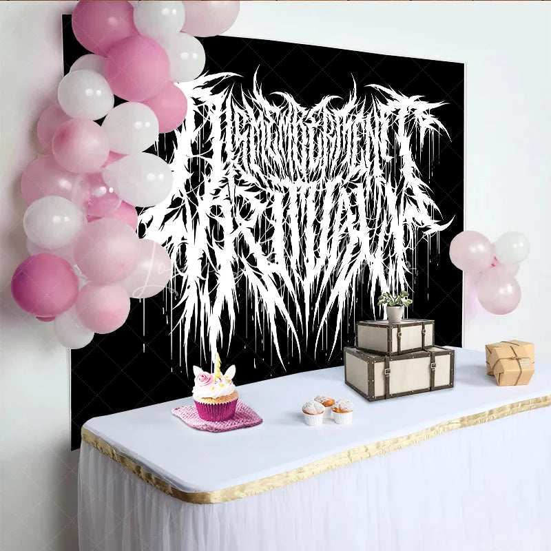 Lofaris Gothic Death Metal Logo Backdrop Black and White Grunge Rock Music Party Banner for Studio
