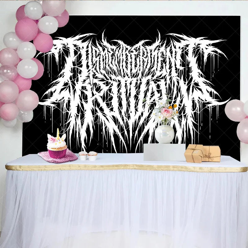 Lofaris Gothic Death Metal Logo Backdrop Black and White Grunge Rock Music Party Banner for Studio