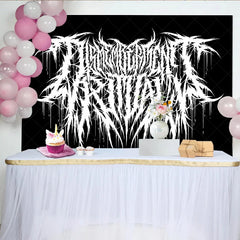 Lofaris Gothic Death Metal Logo Backdrop Black and White Grunge Rock Music Party Banner for Studio